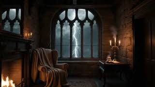 3 Hours Deep Relaxation 🌧️ Fireplace in a Castle Manor | Rain & Thunder Sounds for Stress Relief