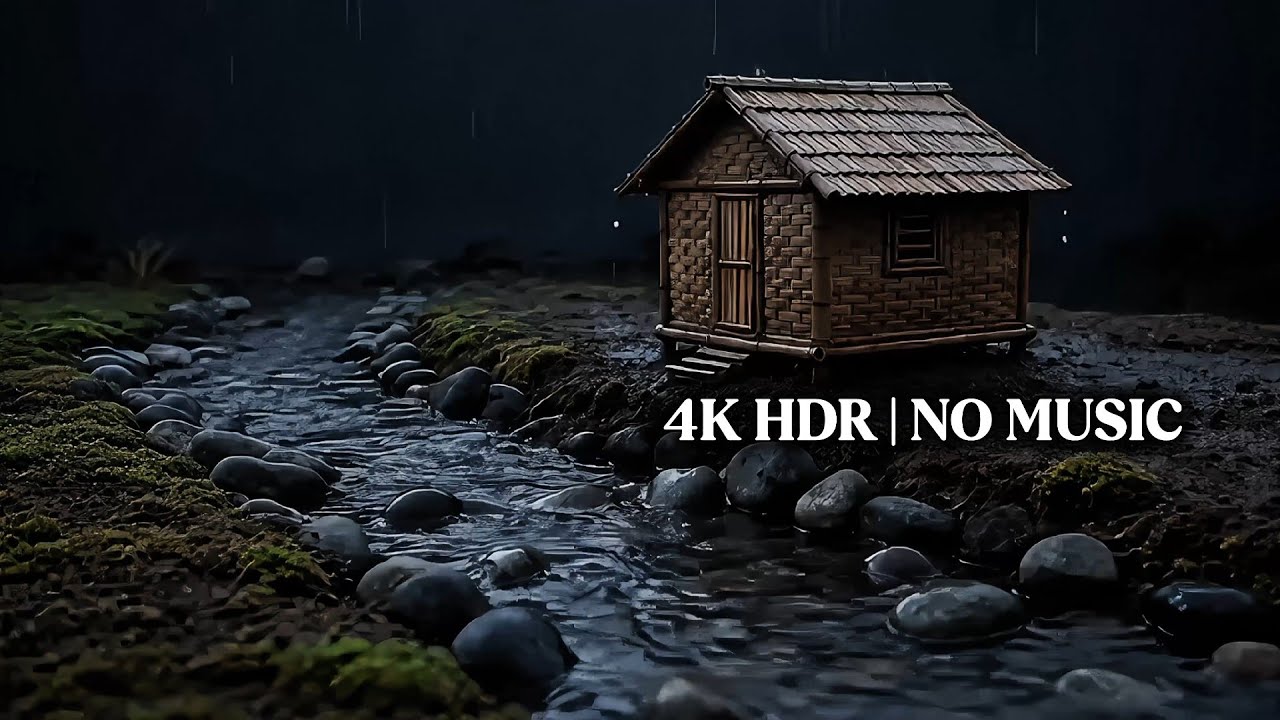 Rain on Bamboo Hut: Deep Sleep & Relaxation | 4K UHD Ambience for Study and Sleep