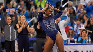 UCLA gymnast Nia Dennis' incredible floor exercise shows off her power and energy Resimi