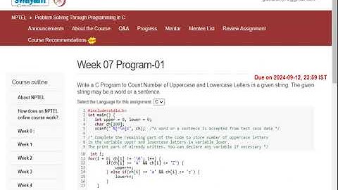 NPTEL 2024 PROBLEM SOLVING THROUGH PROGRAMMING IN C WEEK 7 PROGRAM  1
