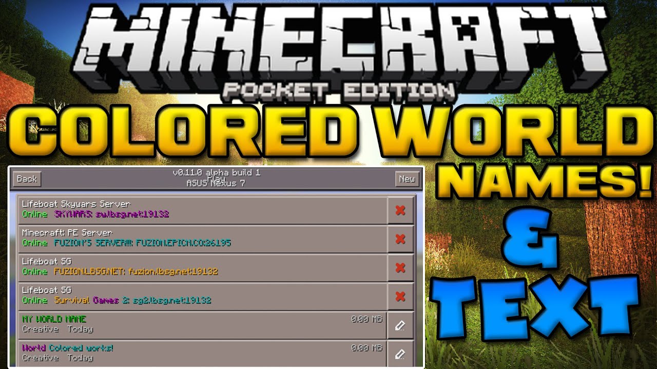 Colored Text & World Names!! - Minecraft PE (Pocket Edition) - YouTube