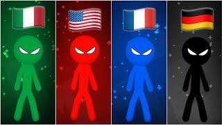 Italy vs USA vs France vs Germany in the game Stickman Party | INTERNATIONAL GAMES