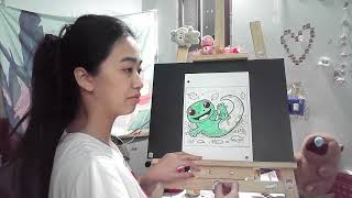 Coloring page of a mischievous green gecko.