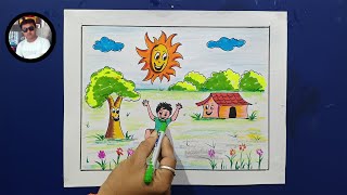 How To Draw Scenery With Brush Pen Colours | Drawing Tutorial | By Kailash Prajapati |