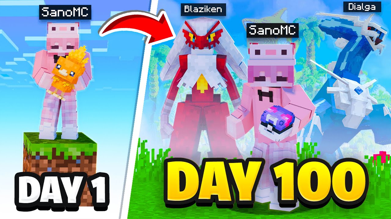 Tóm tắt 100 Ngày Minecraft Cobblemon One Block Sinh Tồn Siêu Khó !!