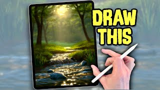 Samouczek rysowania krajobrazów w PROCREATE w PROSTYCH KROKACH - Spring Stream screenshot 4