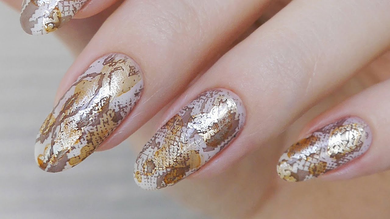 Маникюр змеиная кожа, акварельные чернила Born Pretty metallic (обычный лак)