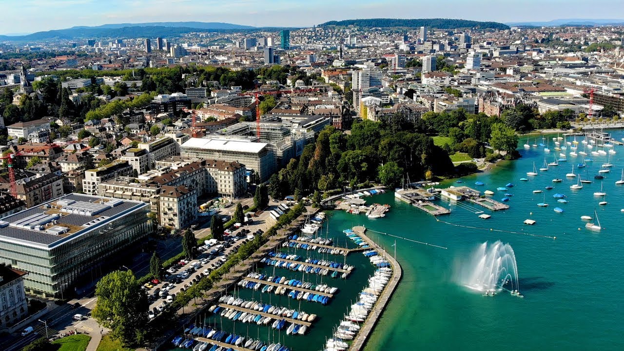 Drone Views of Switzerland in 4k: Zurich - Wollishofen to Enge