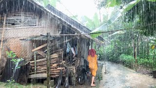 LUAR BIASA !! Hujan Deras Gemuruh Guntur Mengguyur Kampung Yang Tenang, Sejuk Dan Indah Alam Desanya
