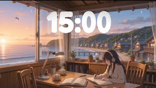 15 Minute Lofi Study Timer 🌅 Cozy Seaside Ambience | Focus, Study & Relax