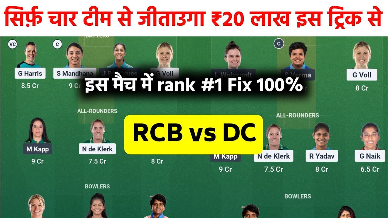 RCB-W vs DC-W Dream11 Team Prediction| RCB-W vs DC-W Today Dream11 Team| RCB-W vs DC-W Dream11 Team