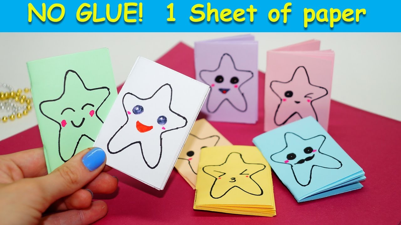 DIY Kawaii notebook of 1 sheet of paper. NO GLUE. Kawaii star mini