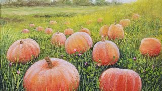 Pumpkin Patch Autumn Landscape Acrylic Painting LIVE Tutorial