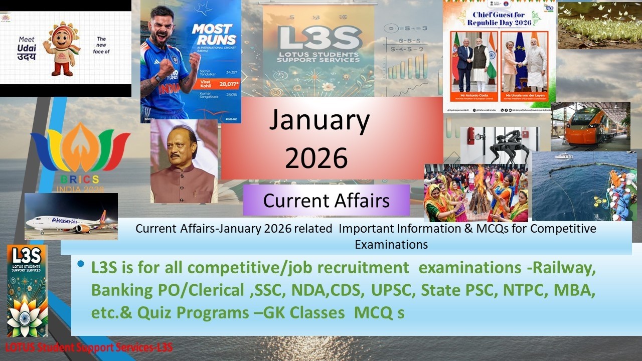 Monthly Current Affairs January 2026| 70 Important MCQs for Competitive & Entrance Examinations