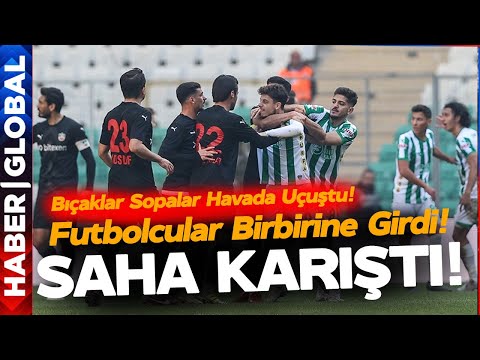 Bursaspor Diyarbakır Maçı Meydan Savaşını Aratmadı! Futbolcular Birbirine Saldırdı!