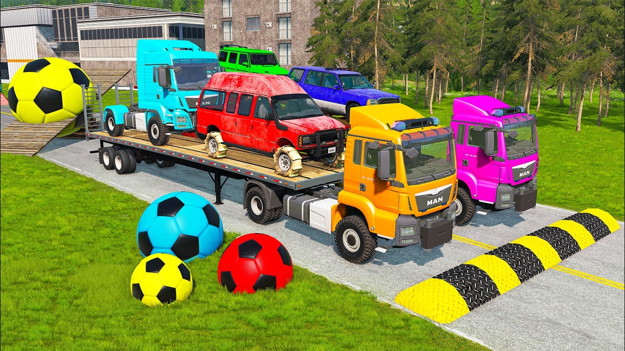 Flatbed Truck McQueen Transportation with Truck Pothole vs Car #6 BeamNG Drive