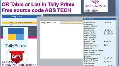 T22 How to Create Collection OR Table or List in Tally Prime Free source code AGS TECH