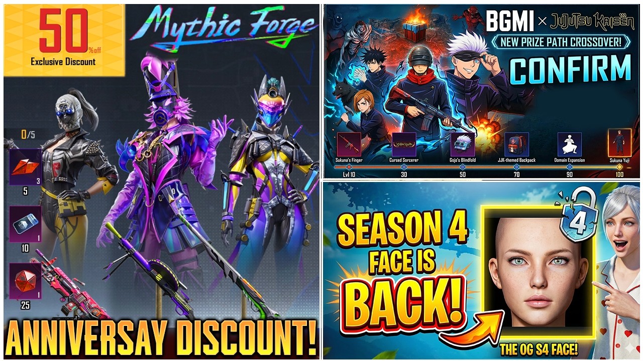 OMG 😍 GOT 50% MYTHIC FORGE DISCOUNT || JUJUTSU KAISEN PRIZE PATH CONFIRMED || SEASON 4 FACE.