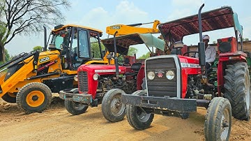Jcb 3DX Eco Excellence Backhoe Loading Mud In 5 Massey 241 & 1035 Tractors | Jcb Gadi Video
