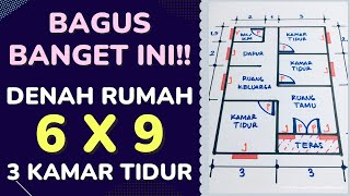 Denah Rumah Ukuran 6x9 Dengan 3 Kamar Tidur Paling Bagus