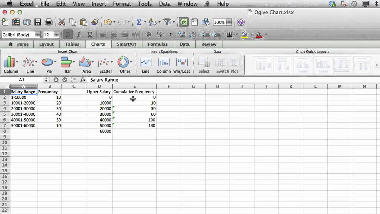 how to make an ogive in excel using microsoft youtube splunk time series chart vertical data horizontal