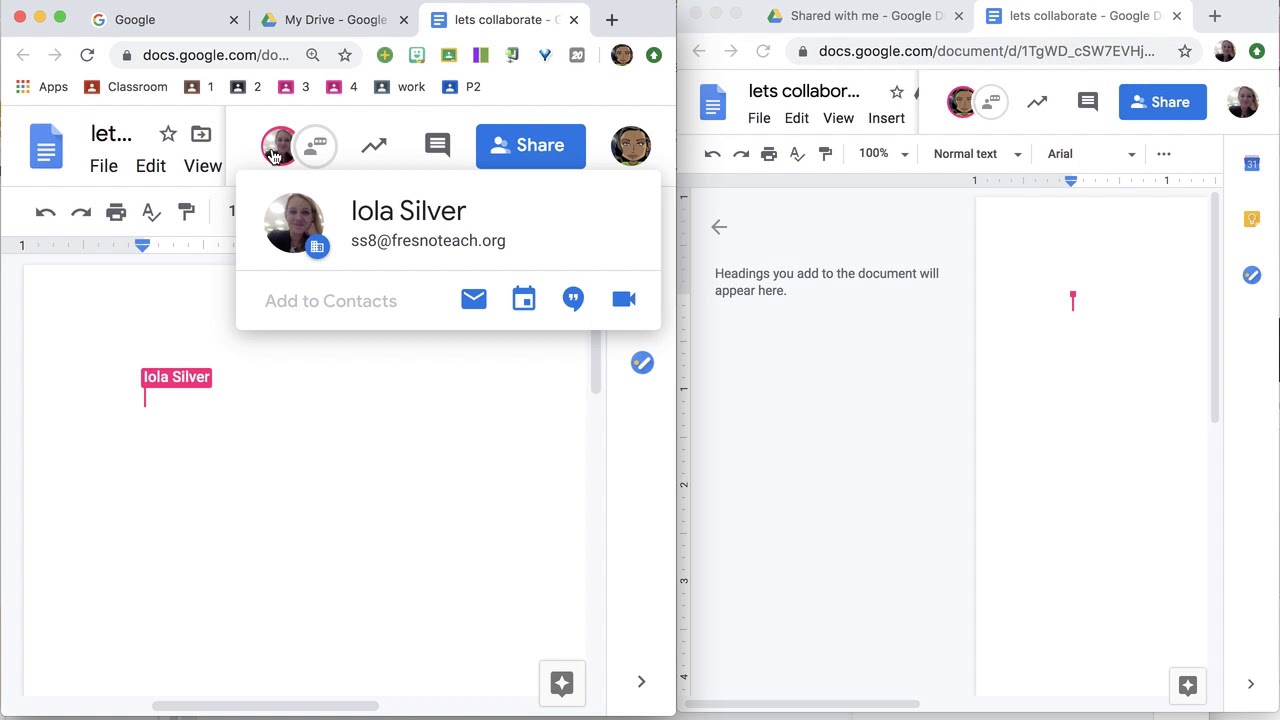 Online collaboration with Google Docs - sharing a doc and adding