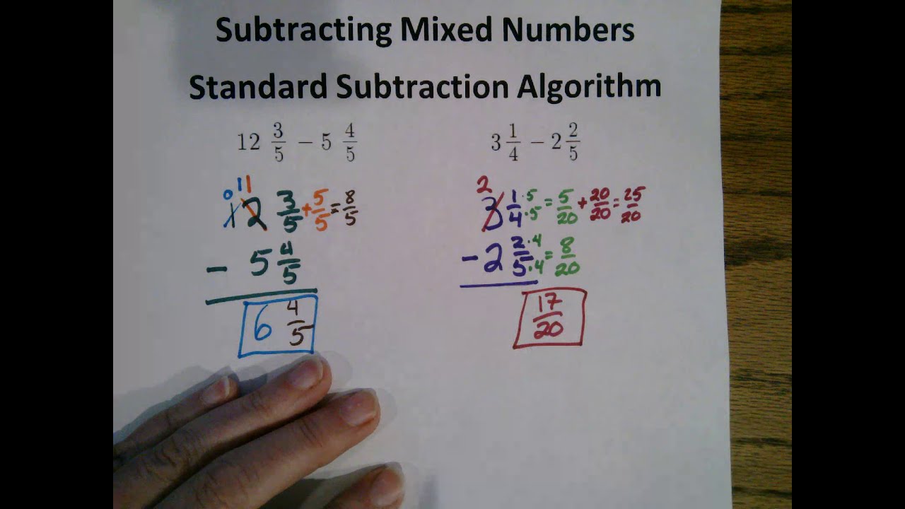 Subtracting Mixed Numbers Using the Standard Subtraction Algorithm YouTube