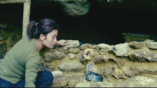 Girl Builds Hidden Stone Shelter in Jungle # Forest Girl #naturelife #junglelife #bushcraft #viral