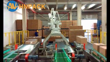 Hennopack ABB robotic palletizer for three carton box lines palletising system