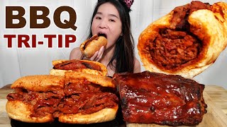 EATING FAT & JUICY BBQ TRIP-TIP SANDWICH! Barbecue Pork Ribs & Tri-Tip Beef Roast - Mukbang ASMR