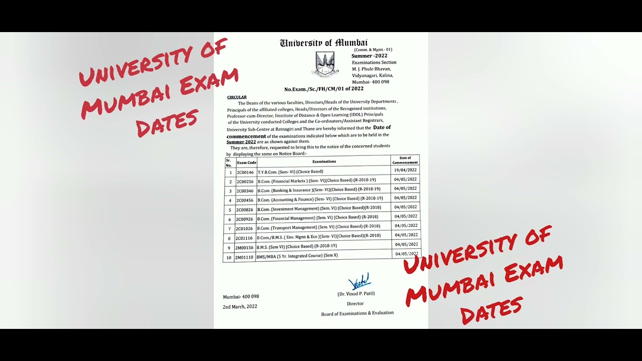 University of Mumbai Exam Dates