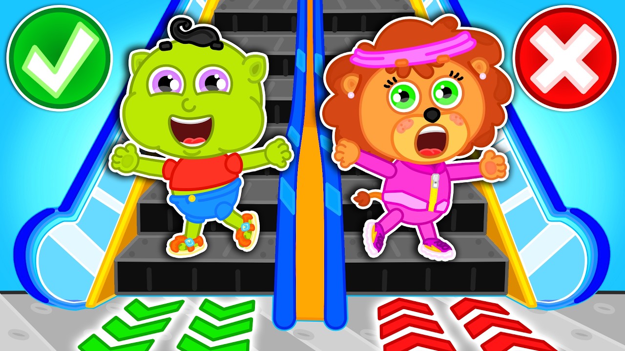 Löwen familie | Spielt nicht auf der Rolltreppe! | Cartoon für Kinder