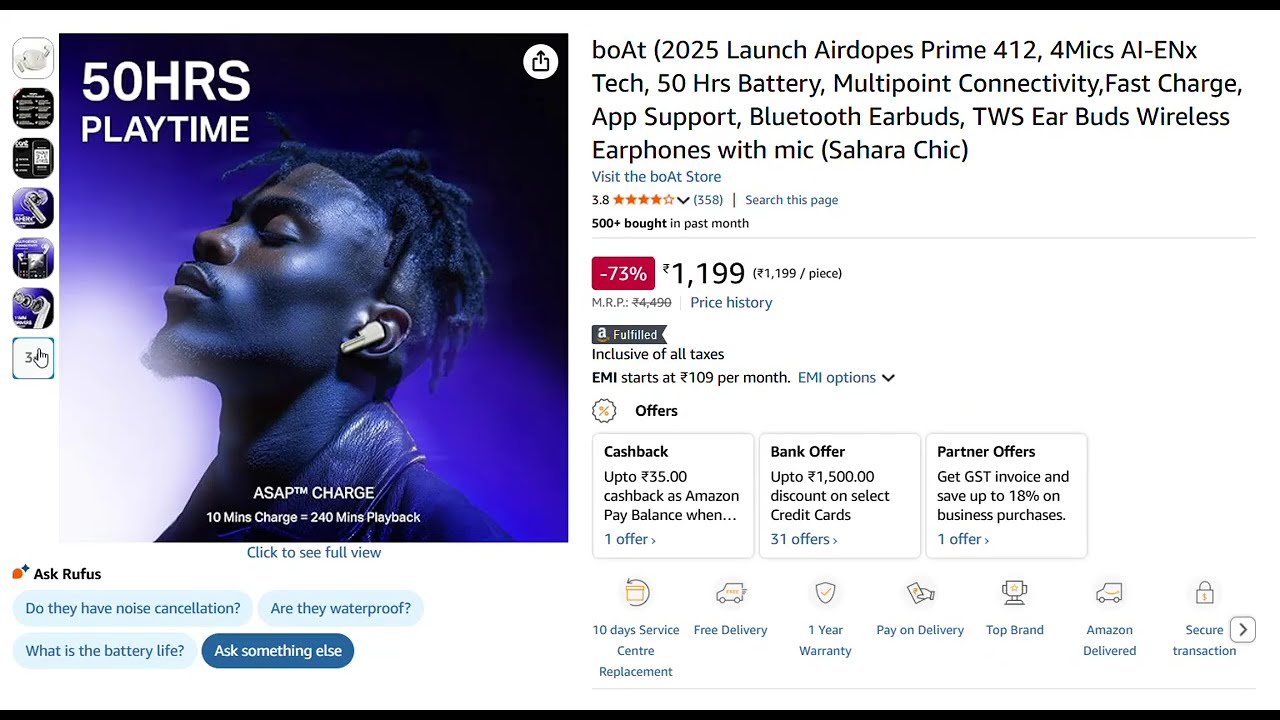 boAt 2025 Launch Airdopes Prime 412, 4Mics AI ENx Tech, 50 Hrs Battery