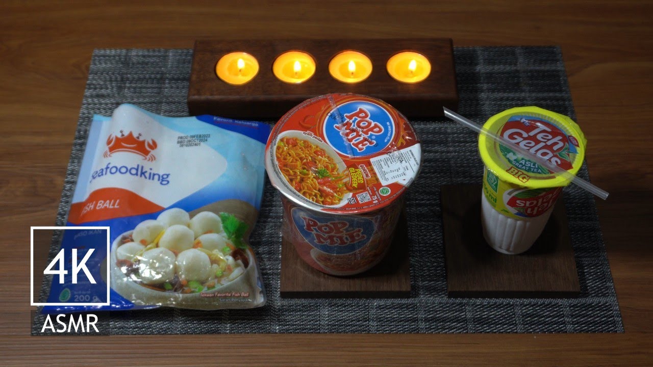 4K ASMR・Cook Eat Drink・Pop Mie Goreng Pedes Gledeek Rasa Ayam Pedas ...
