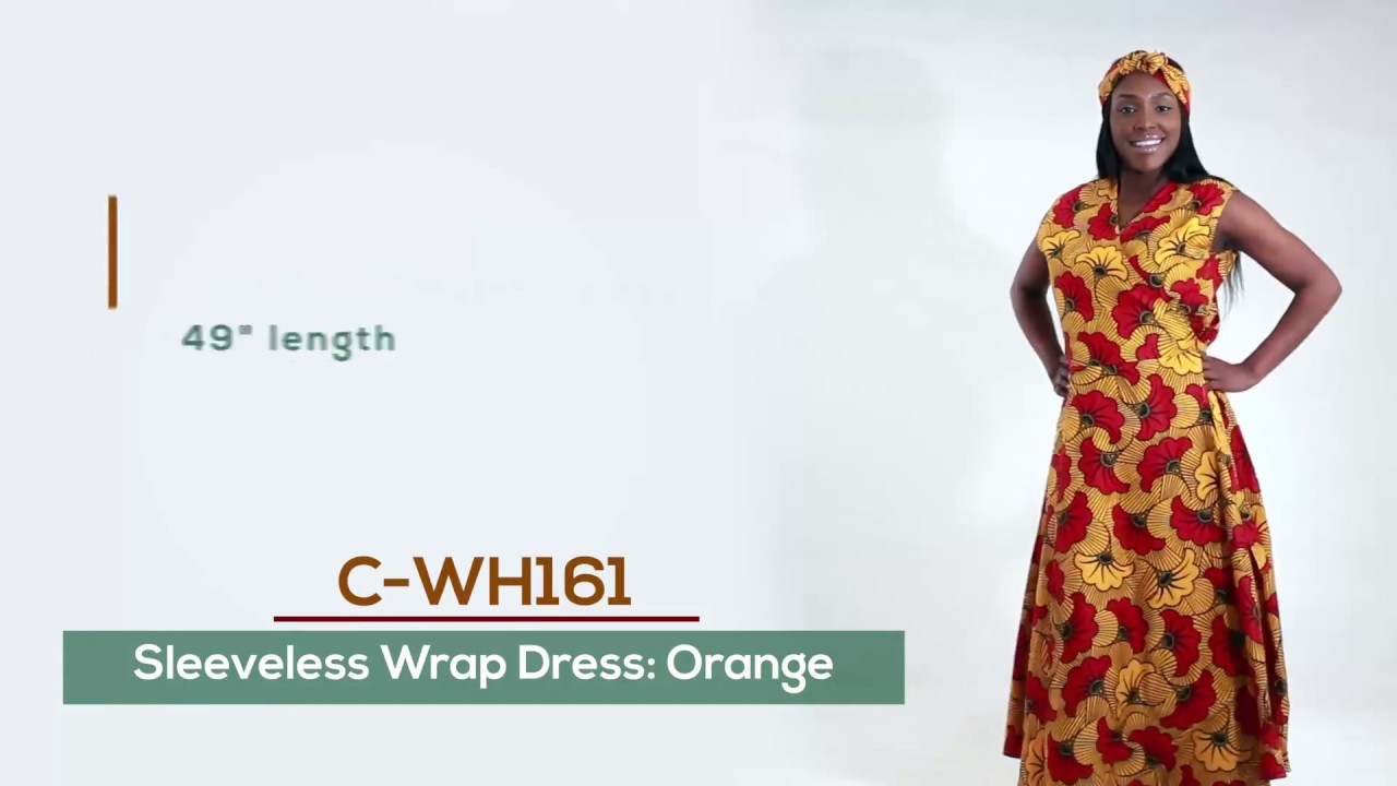 African print sleeveless wrap dress in orange and yellow YouTube