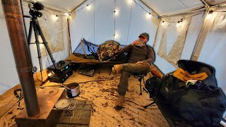 Sub Freezing Hot Tent Camping | Deer Stew &amp; Wool Sleeping Bag | Solo Winter Camping