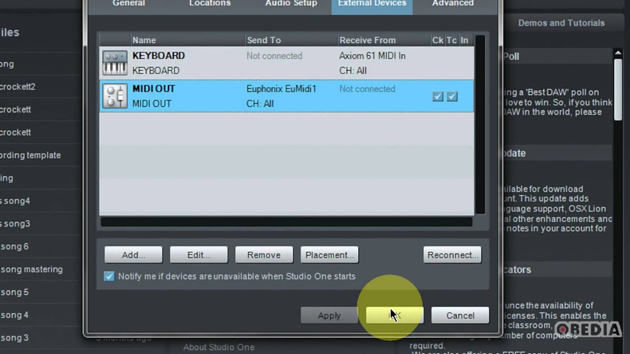 How to setup MIDI output in Studio One - YouTube