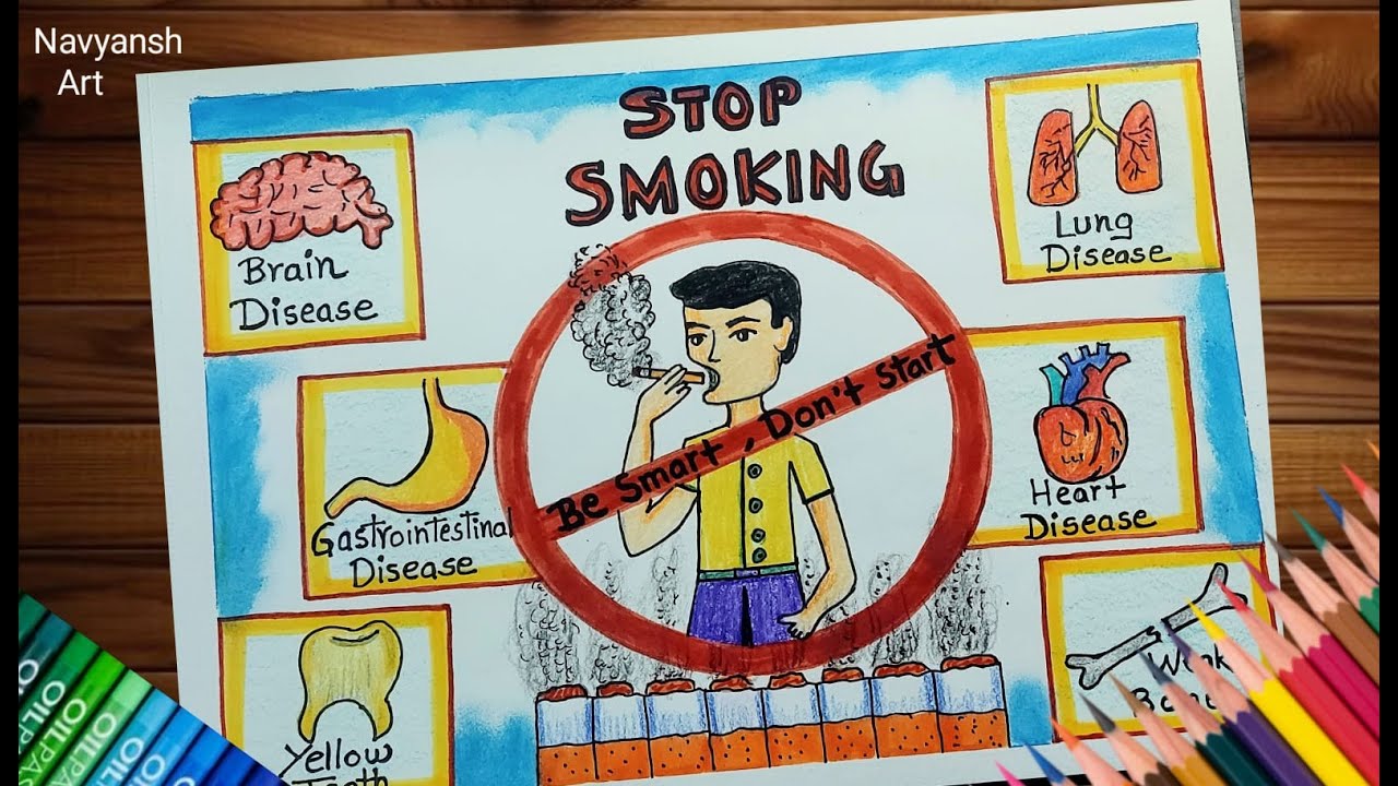 tobacco poster project Stop Smoking poster drawing / No Smoking Day chart project idea / World  Anti Tobacco Day drawing