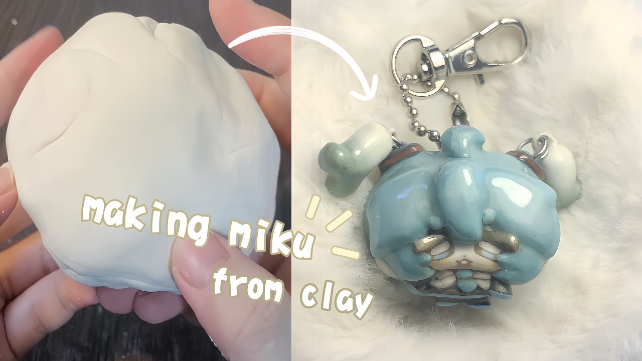 making a miku keychain from clay