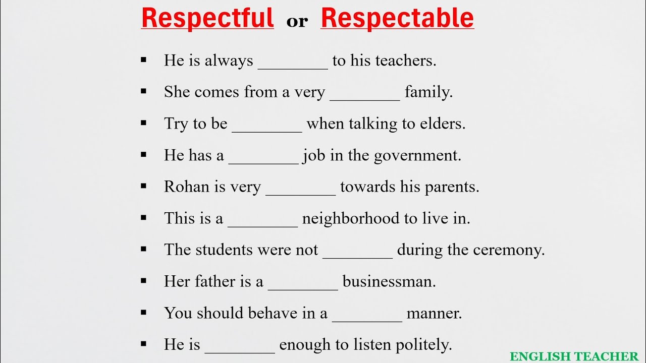English Grammar Exercise-/Respectful/Respectable/#english#adjective#education#englishgrammar#youtube