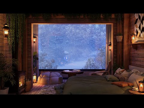 Winter Blizzard Ambience with Fire Sounds | Cozy Winter Night Ambience for Deep Sleep & Relaxation