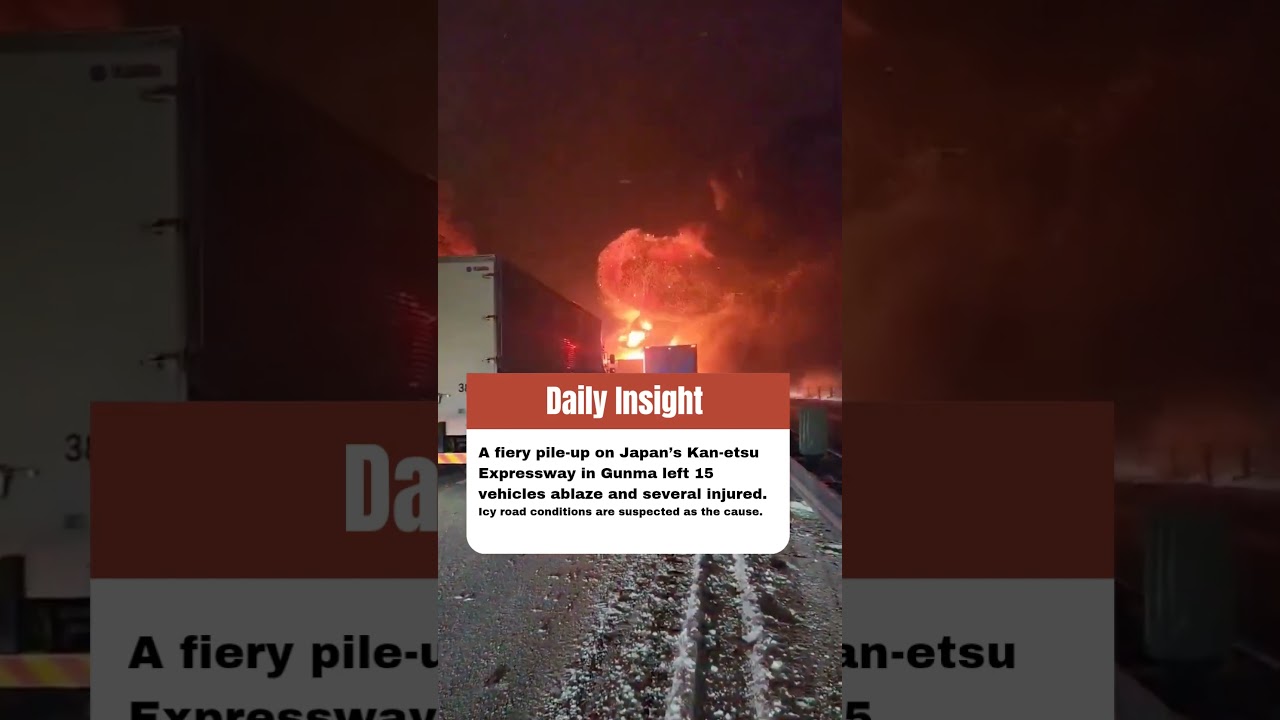 A fiery pile-up on Japan’s Kan-etsu Expressway in Gunma left 15 vehicles ablaze and several injured.