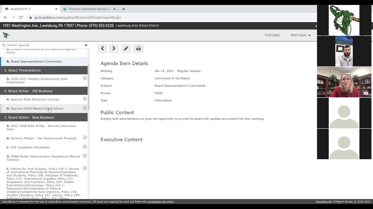 Lewisburg Area School District School Board Meeting January 14, 2021 YouTube