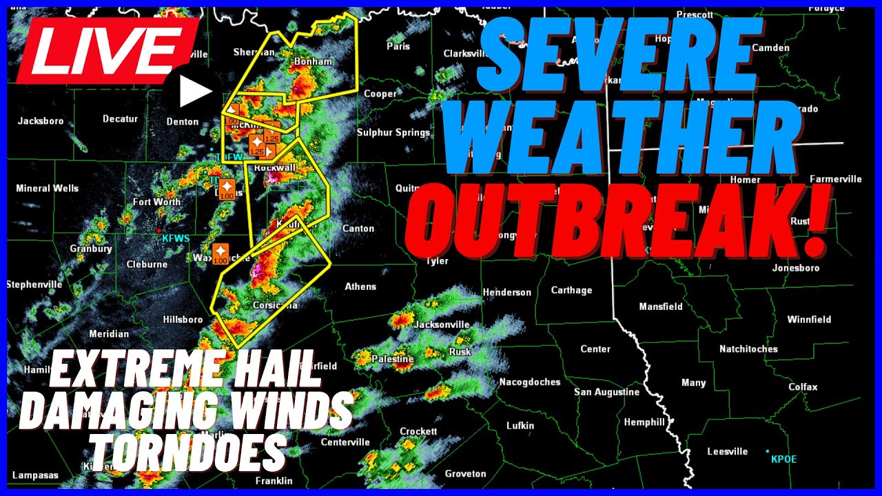 Live- Ongoing Severe Weather Outbreak! Extreme Hail, Tornadoes, and ...