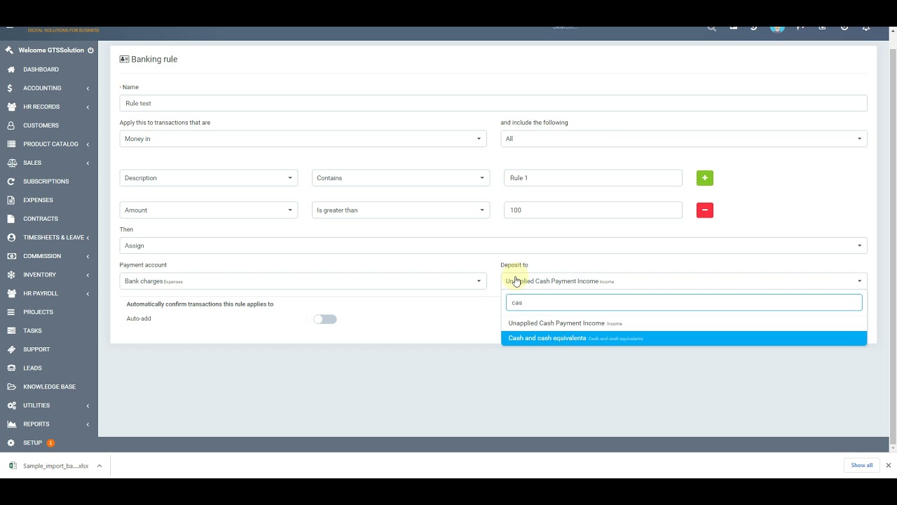 Perfex CRM Modules - Accounting - Banking Rules Null