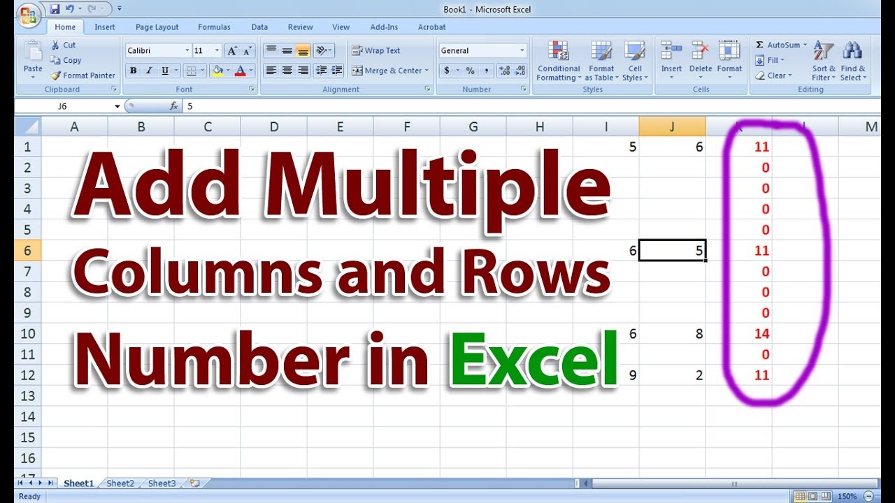 how-to-add-multiple-columns-and-rows-number-in-excel-youtube