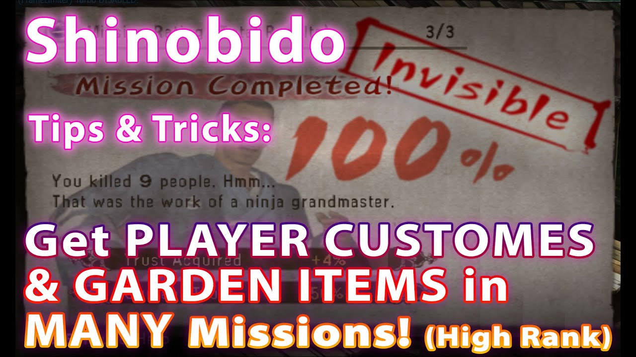Shinobido: Collect garden items or player costumes skins without messing your missions score/rank!