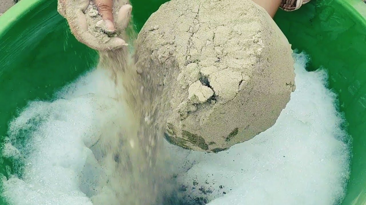 super dusty creamy soft gritty yellow sand huge bowls crumble in foamy water+dipping 💯🤤