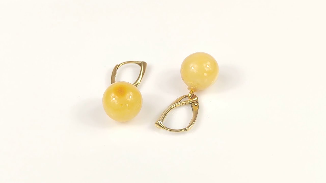 Round Baltic amber bead earrings