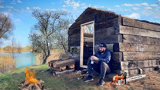 Building of Fisherman's hut with sleepers | Bushcraft by the Lake
